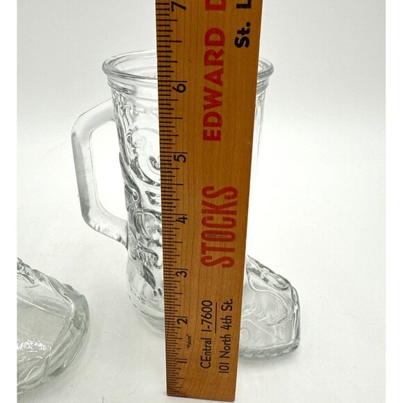 Vtg Glass Boot Mug Set Of 2 Made In Canada Embossed Design Clear Glass Cowboy - Picture 3 of 10